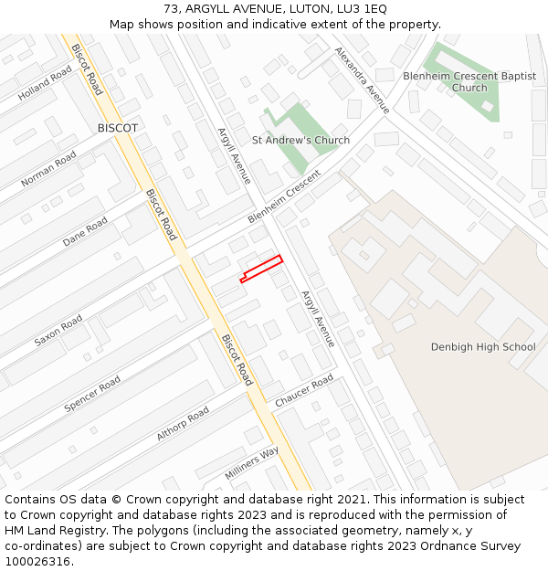 73, ARGYLL AVENUE, LUTON, LU3 1EQ: Location map and indicative extent of plot