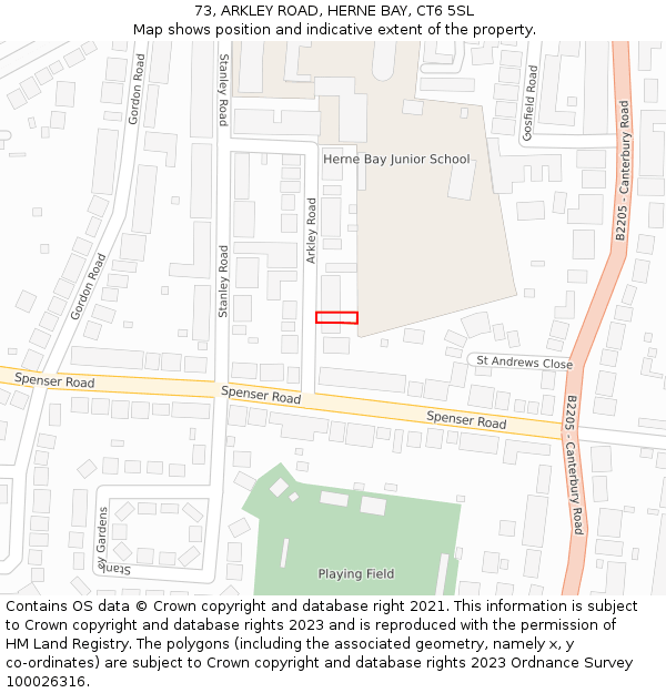 73, ARKLEY ROAD, HERNE BAY, CT6 5SL: Location map and indicative extent of plot