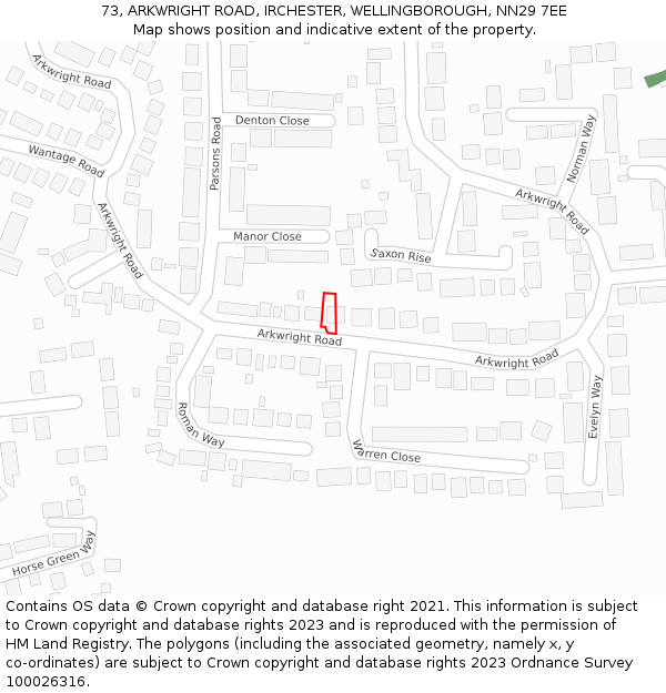 73, ARKWRIGHT ROAD, IRCHESTER, WELLINGBOROUGH, NN29 7EE: Location map and indicative extent of plot