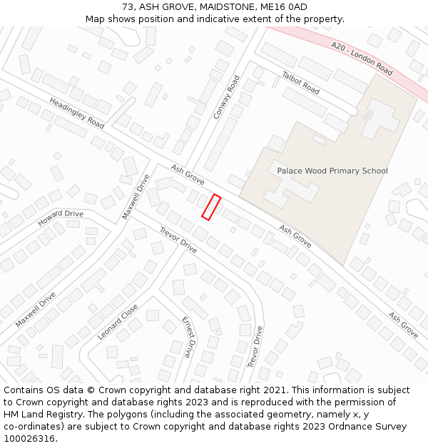 73, ASH GROVE, MAIDSTONE, ME16 0AD: Location map and indicative extent of plot