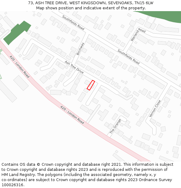 73, ASH TREE DRIVE, WEST KINGSDOWN, SEVENOAKS, TN15 6LW: Location map and indicative extent of plot