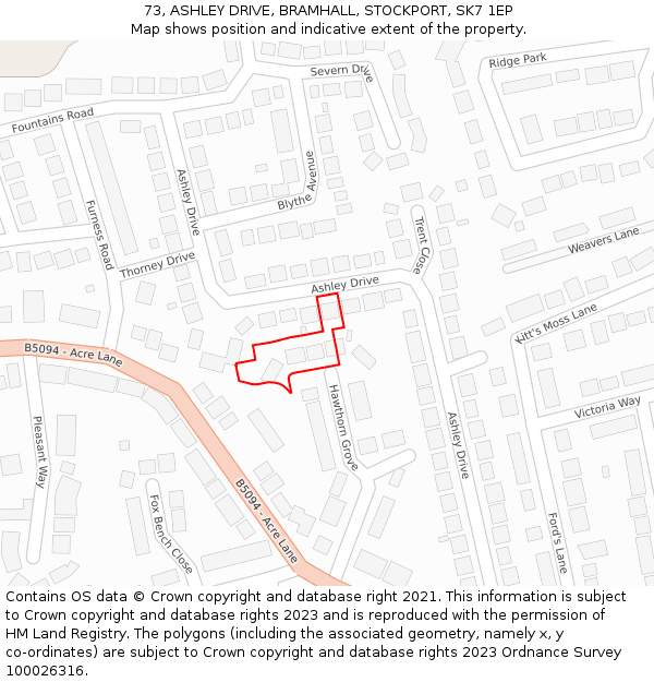 73, ASHLEY DRIVE, BRAMHALL, STOCKPORT, SK7 1EP: Location map and indicative extent of plot