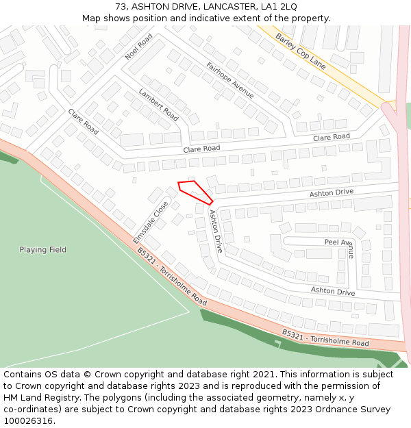 73, ASHTON DRIVE, LANCASTER, LA1 2LQ: Location map and indicative extent of plot