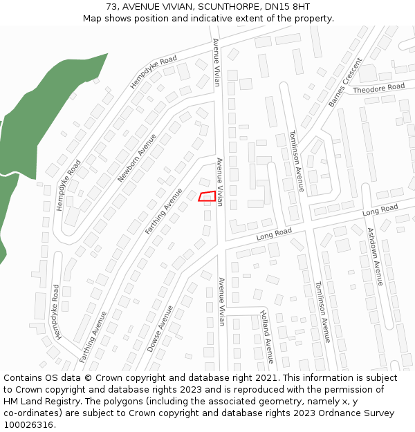 73, AVENUE VIVIAN, SCUNTHORPE, DN15 8HT: Location map and indicative extent of plot