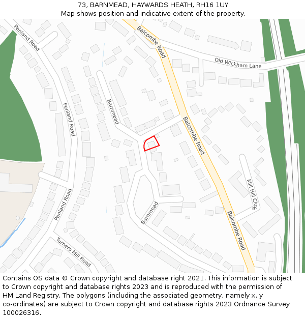 73, BARNMEAD, HAYWARDS HEATH, RH16 1UY: Location map and indicative extent of plot
