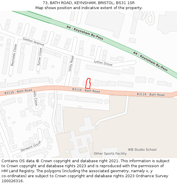 73, BATH ROAD, KEYNSHAM, BRISTOL, BS31 1SR: Location map and indicative extent of plot