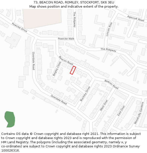 73, BEACON ROAD, ROMILEY, STOCKPORT, SK6 3EU: Location map and indicative extent of plot