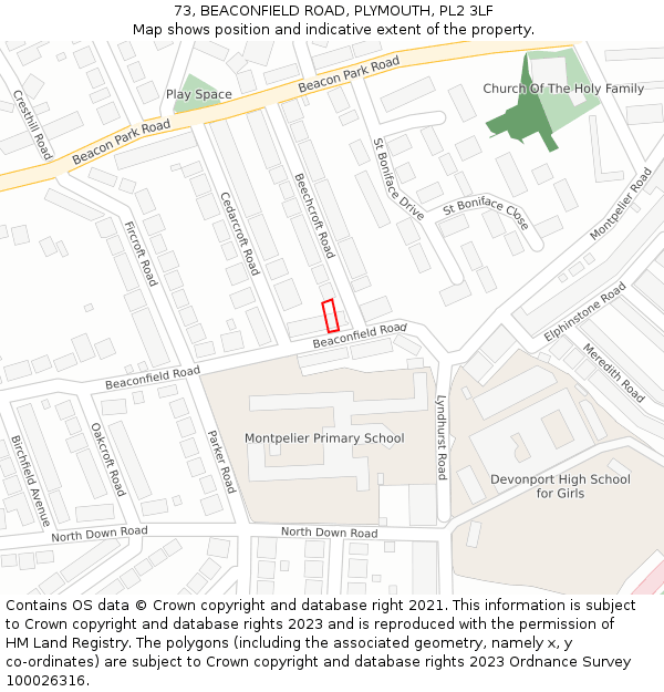 73, BEACONFIELD ROAD, PLYMOUTH, PL2 3LF: Location map and indicative extent of plot