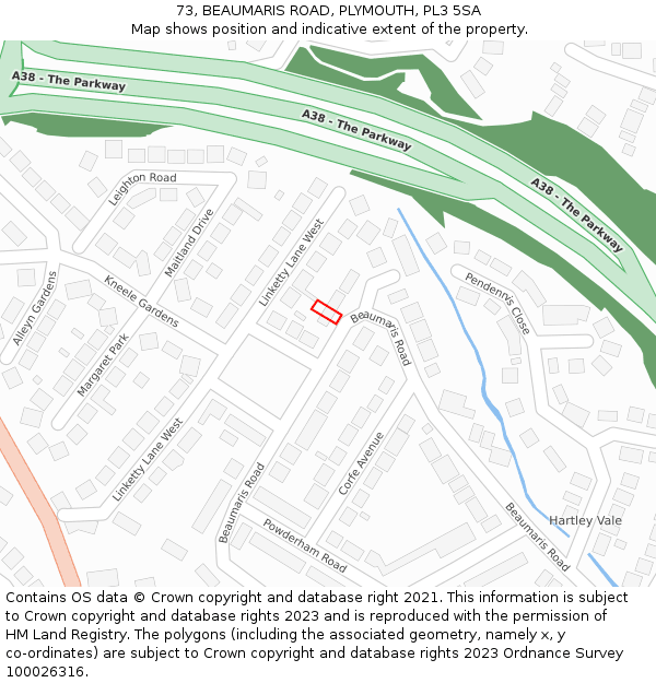 73, BEAUMARIS ROAD, PLYMOUTH, PL3 5SA: Location map and indicative extent of plot