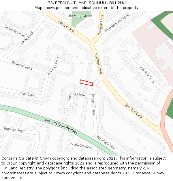 73, BEECHNUT LANE, SOLIHULL, B91 2NU: Location map and indicative extent of plot