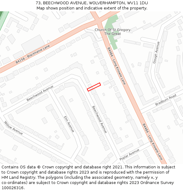 73, BEECHWOOD AVENUE, WOLVERHAMPTON, WV11 1DU: Location map and indicative extent of plot