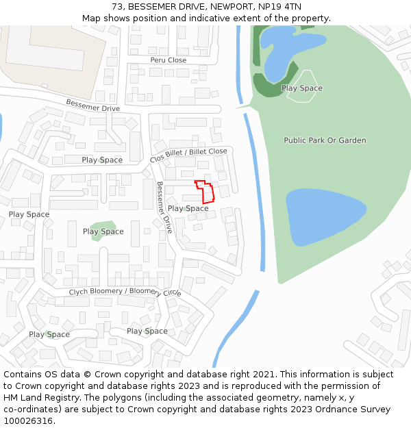 73, BESSEMER DRIVE, NEWPORT, NP19 4TN: Location map and indicative extent of plot