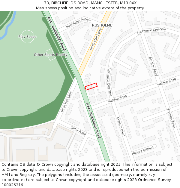 73, BIRCHFIELDS ROAD, MANCHESTER, M13 0XX: Location map and indicative extent of plot