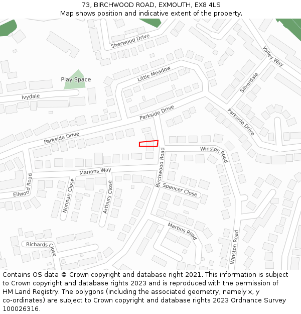 73, BIRCHWOOD ROAD, EXMOUTH, EX8 4LS: Location map and indicative extent of plot