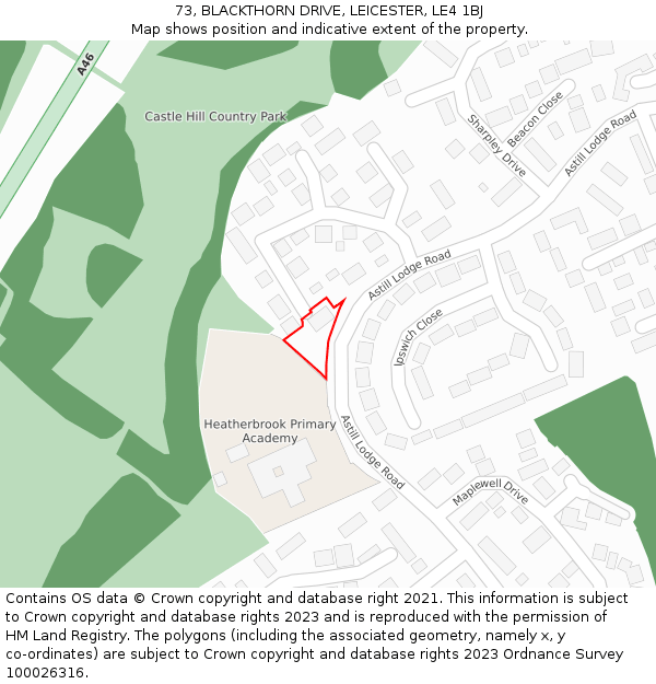 73, BLACKTHORN DRIVE, LEICESTER, LE4 1BJ: Location map and indicative extent of plot