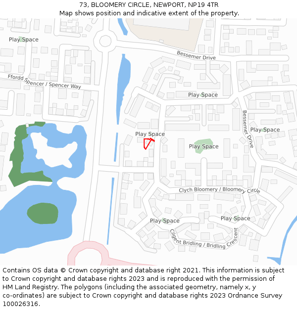 73, BLOOMERY CIRCLE, NEWPORT, NP19 4TR: Location map and indicative extent of plot