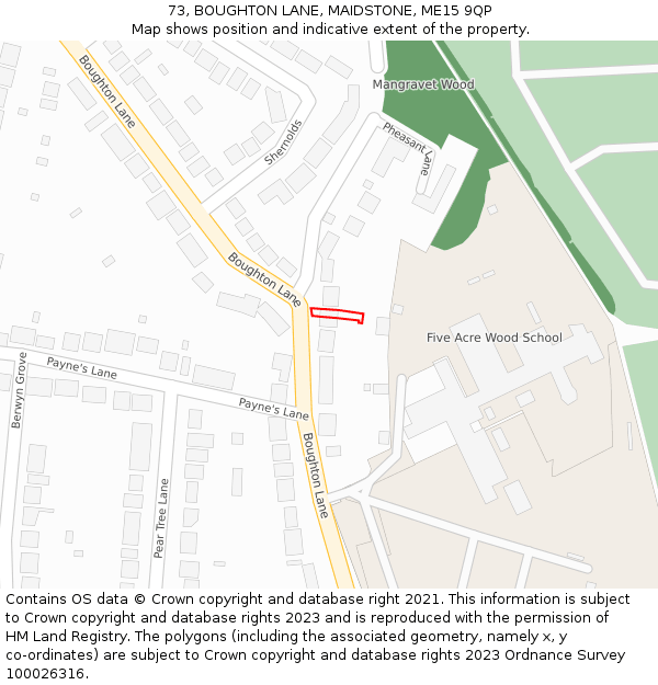 73, BOUGHTON LANE, MAIDSTONE, ME15 9QP: Location map and indicative extent of plot