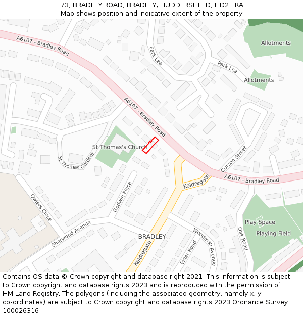 73, BRADLEY ROAD, BRADLEY, HUDDERSFIELD, HD2 1RA: Location map and indicative extent of plot