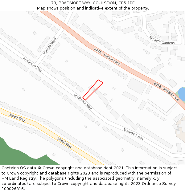 73, BRADMORE WAY, COULSDON, CR5 1PE: Location map and indicative extent of plot