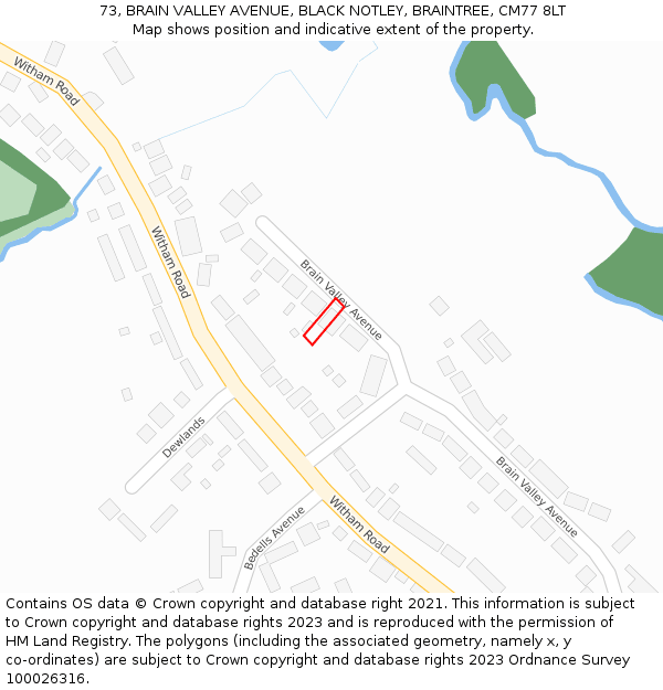 73, BRAIN VALLEY AVENUE, BLACK NOTLEY, BRAINTREE, CM77 8LT: Location map and indicative extent of plot