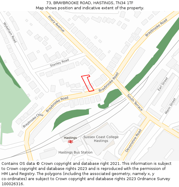 73, BRAYBROOKE ROAD, HASTINGS, TN34 1TF: Location map and indicative extent of plot