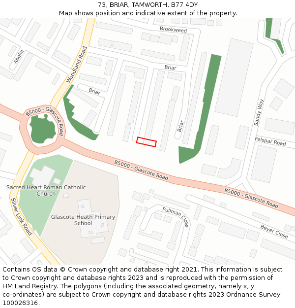 73, BRIAR, TAMWORTH, B77 4DY: Location map and indicative extent of plot