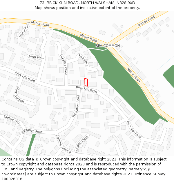 73, BRICK KILN ROAD, NORTH WALSHAM, NR28 9XD: Location map and indicative extent of plot