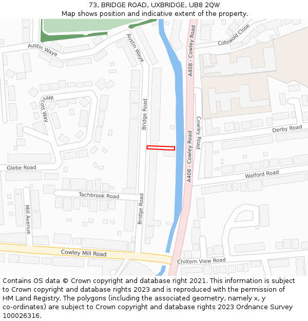 73, BRIDGE ROAD, UXBRIDGE, UB8 2QW: Location map and indicative extent of plot
