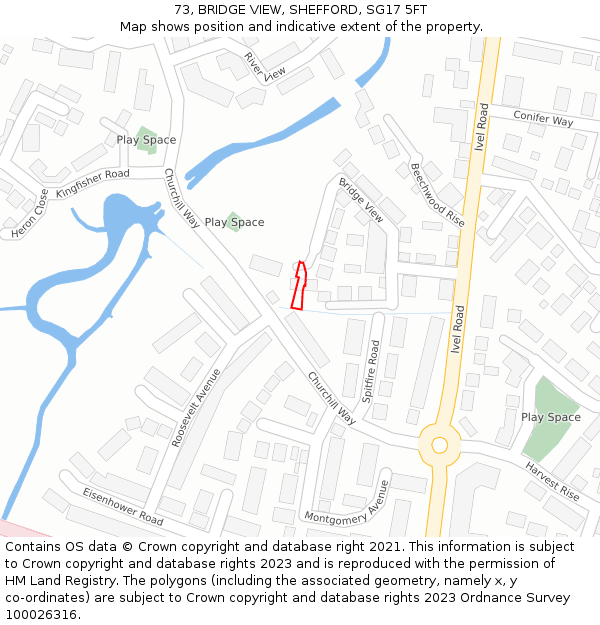 73, BRIDGE VIEW, SHEFFORD, SG17 5FT: Location map and indicative extent of plot
