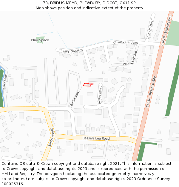 73, BRIDUS MEAD, BLEWBURY, DIDCOT, OX11 9PJ: Location map and indicative extent of plot