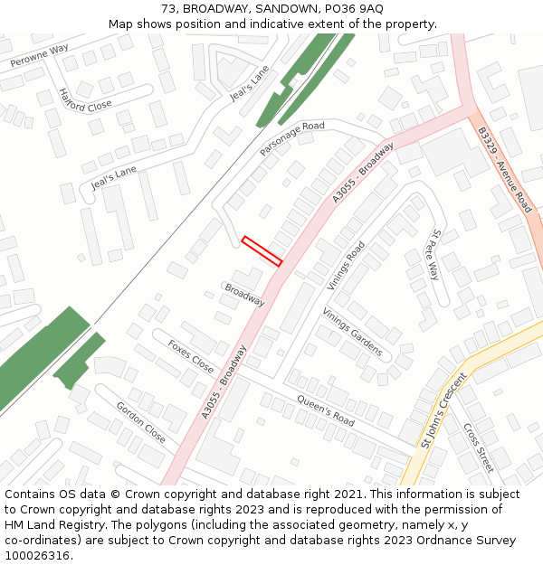 73, BROADWAY, SANDOWN, PO36 9AQ: Location map and indicative extent of plot