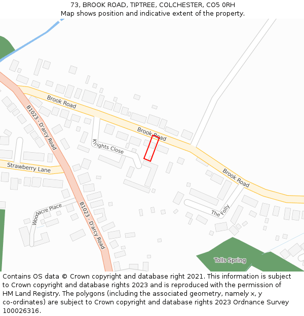 73, BROOK ROAD, TIPTREE, COLCHESTER, CO5 0RH: Location map and indicative extent of plot