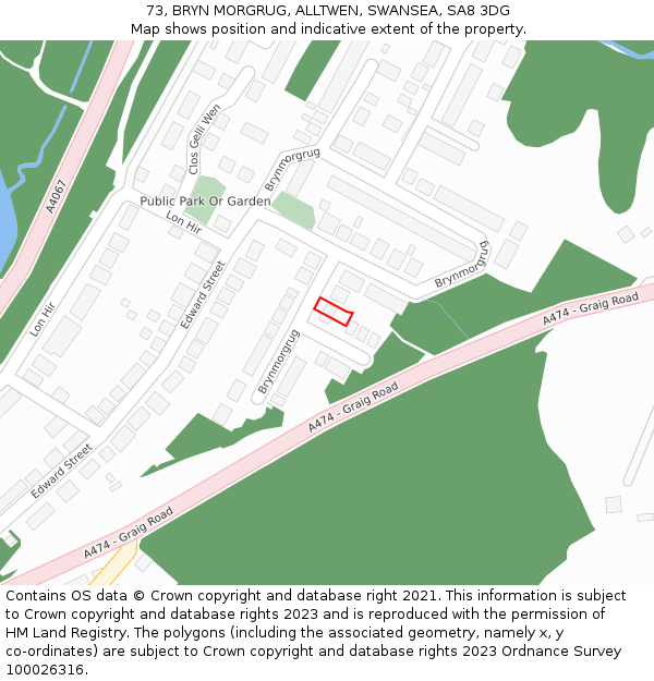 73, BRYN MORGRUG, ALLTWEN, SWANSEA, SA8 3DG: Location map and indicative extent of plot