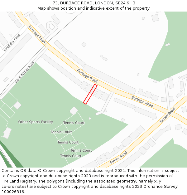 73, BURBAGE ROAD, LONDON, SE24 9HB: Location map and indicative extent of plot
