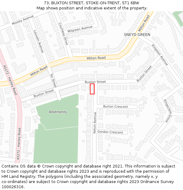 73, BUXTON STREET, STOKE-ON-TRENT, ST1 6BW: Location map and indicative extent of plot