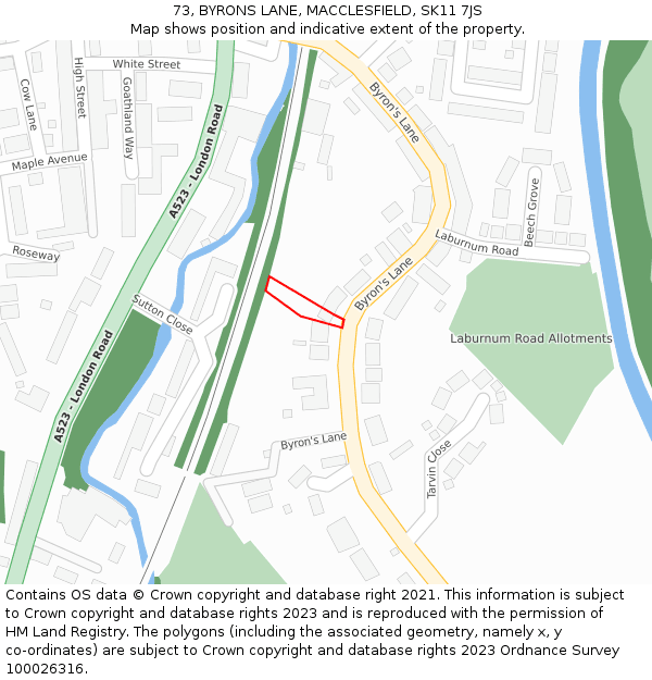 73, BYRONS LANE, MACCLESFIELD, SK11 7JS: Location map and indicative extent of plot