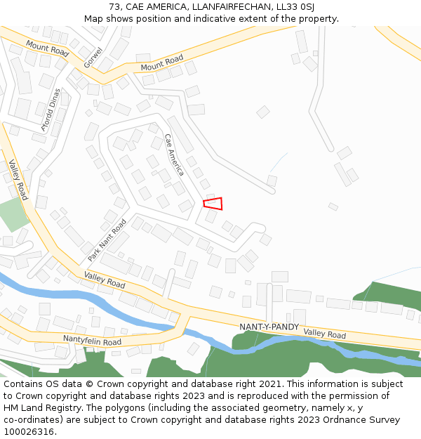 73, CAE AMERICA, LLANFAIRFECHAN, LL33 0SJ: Location map and indicative extent of plot