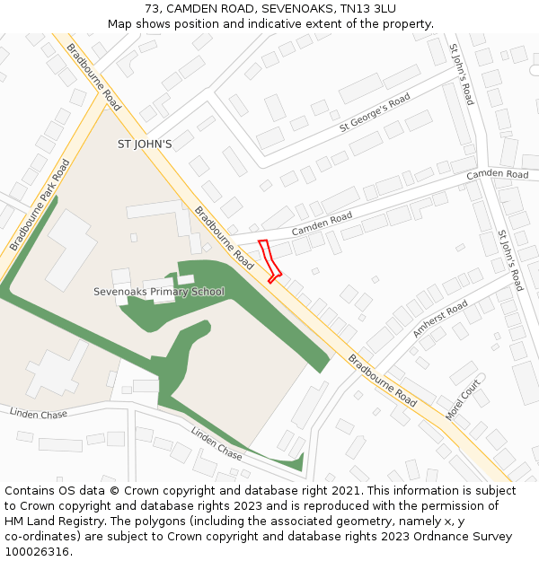 73, CAMDEN ROAD, SEVENOAKS, TN13 3LU: Location map and indicative extent of plot