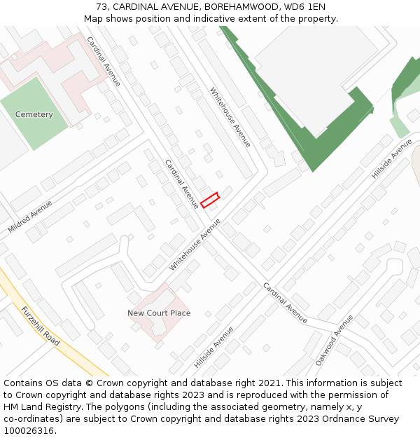 73, CARDINAL AVENUE, BOREHAMWOOD, WD6 1EN: Location map and indicative extent of plot