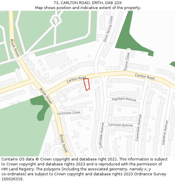73, CARLTON ROAD, ERITH, DA8 1DX: Location map and indicative extent of plot
