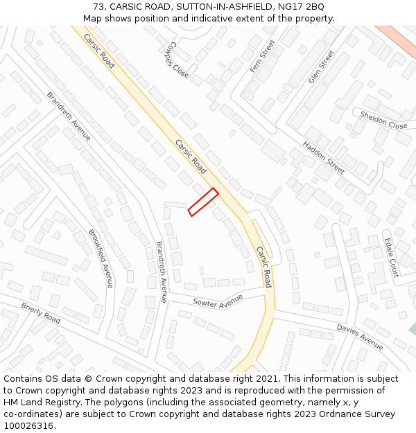 73, CARSIC ROAD, SUTTON-IN-ASHFIELD, NG17 2BQ: Location map and indicative extent of plot