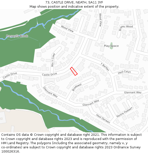 73, CASTLE DRIVE, NEATH, SA11 3YF: Location map and indicative extent of plot