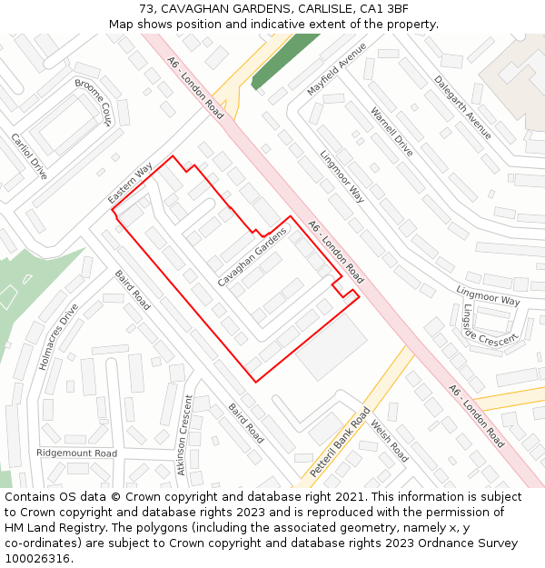 73, CAVAGHAN GARDENS, CARLISLE, CA1 3BF: Location map and indicative extent of plot