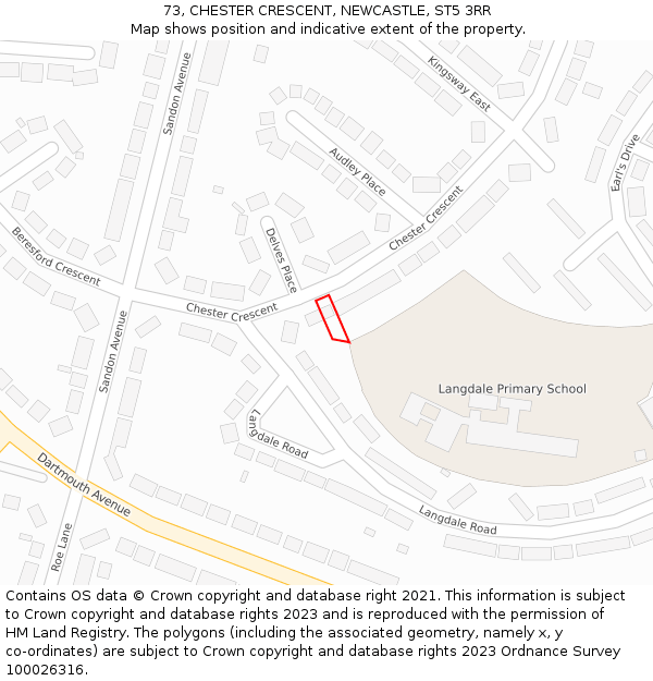 73, CHESTER CRESCENT, NEWCASTLE, ST5 3RR: Location map and indicative extent of plot