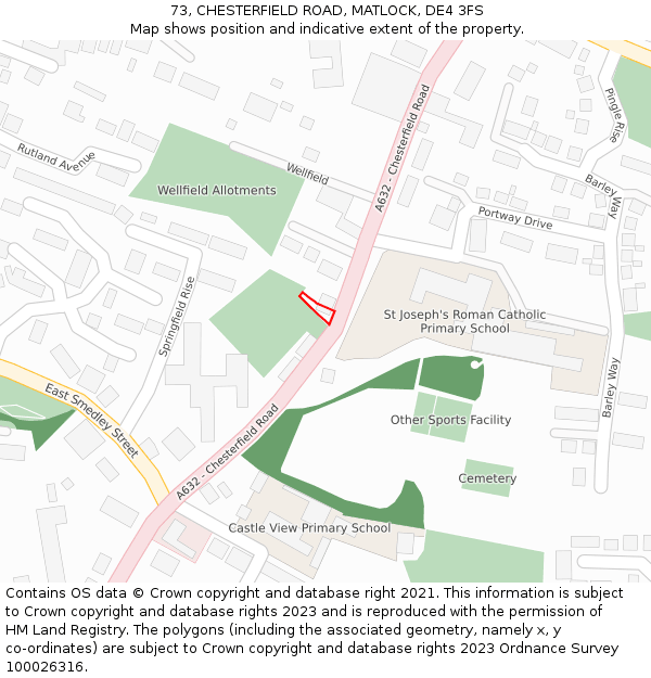 73, CHESTERFIELD ROAD, MATLOCK, DE4 3FS: Location map and indicative extent of plot