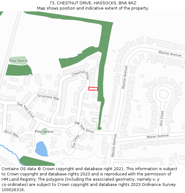 73, CHESTNUT DRIVE, HASSOCKS, BN6 8AZ: Location map and indicative extent of plot
