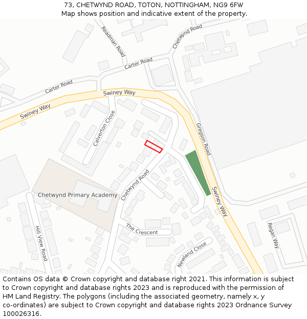 73, CHETWYND ROAD, TOTON, NOTTINGHAM, NG9 6FW: Location map and indicative extent of plot