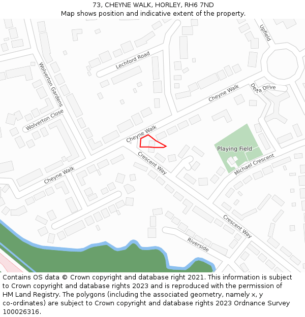 73, CHEYNE WALK, HORLEY, RH6 7ND: Location map and indicative extent of plot