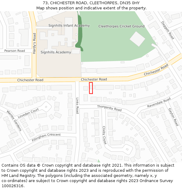 73, CHICHESTER ROAD, CLEETHORPES, DN35 0HY: Location map and indicative extent of plot