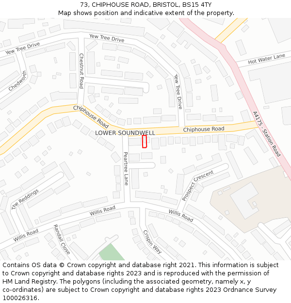 73, CHIPHOUSE ROAD, BRISTOL, BS15 4TY: Location map and indicative extent of plot